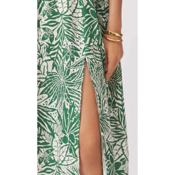 Suncoo Paris Robe Cotty Green Dress Floral Leaf Pattern Boho Beach (2-4) S - Picture 2 of 7